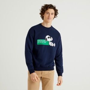 United Colors of Benetton Navy Snoopy Peanuts Fun Sweatshirt Sz XXL 100% Cotton
